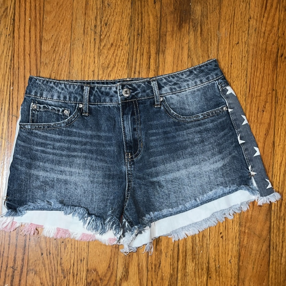 TRUE CRAFT Americana patriotic flag denim jean shorts size 7 - Picture 3 of 9